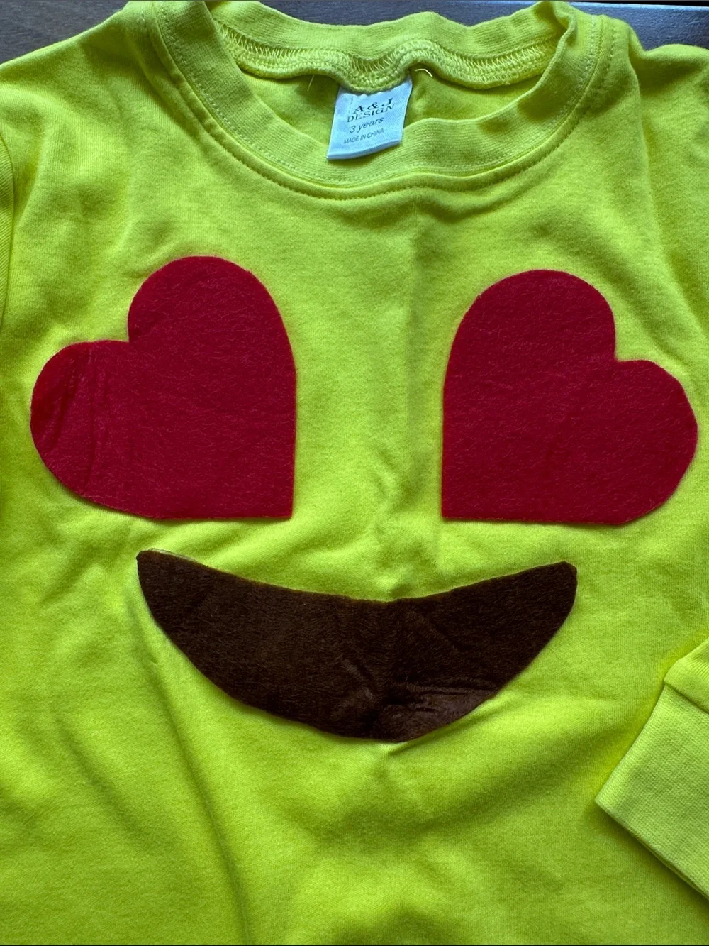 Homemade Halloween Costume Kids Yellow Heart-Eyes Emoji Pajama Set 3T